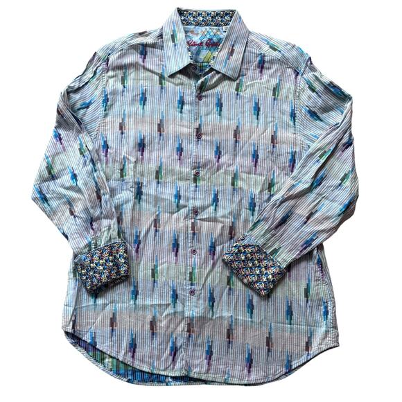 Robert Graham Blue Vertical Blocks Embroidered Flip Cuff Classic Fit Size 2XL - Picture 2 of 12